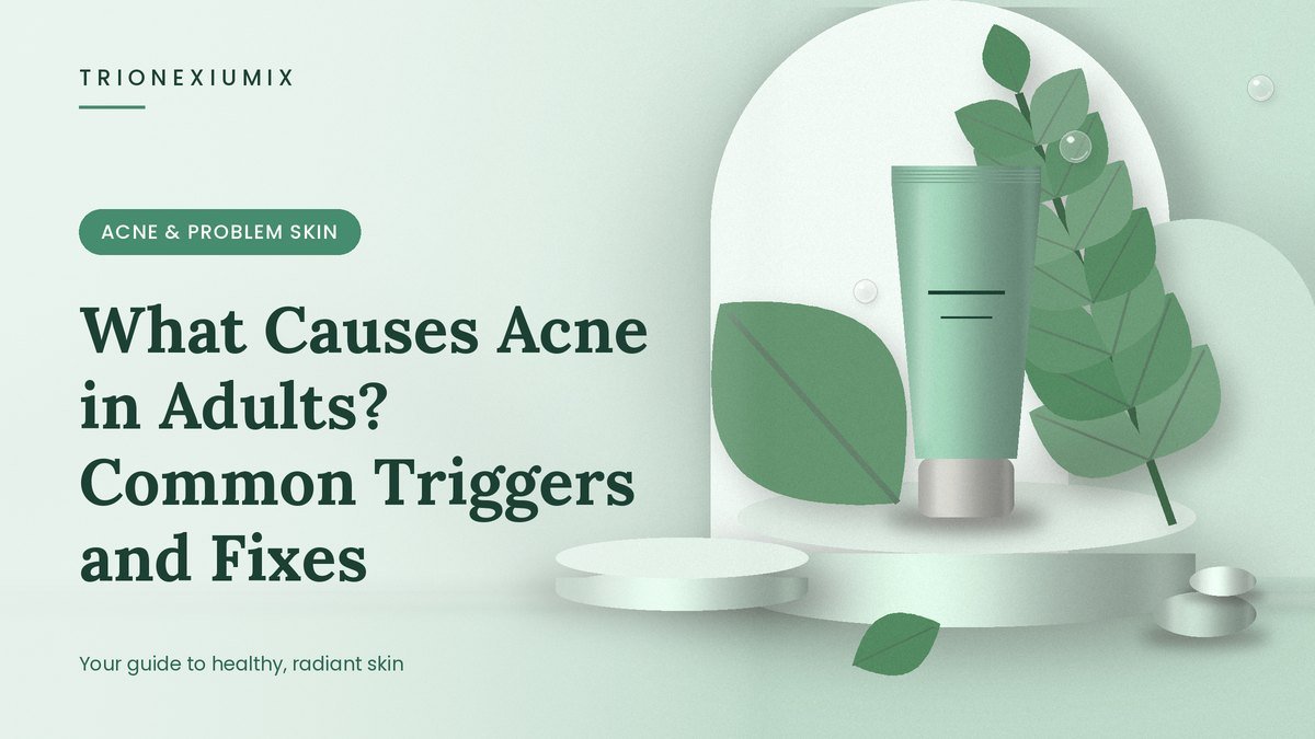 Skincare tube on a mint-green podium with water droplets, green leaves and smooth stones