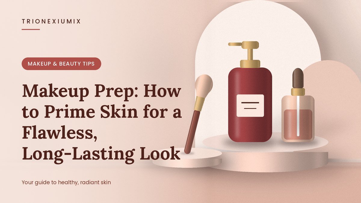 Pump bottle, serum dropper bottle, makeup brush and powder compact on a rose-nude podium