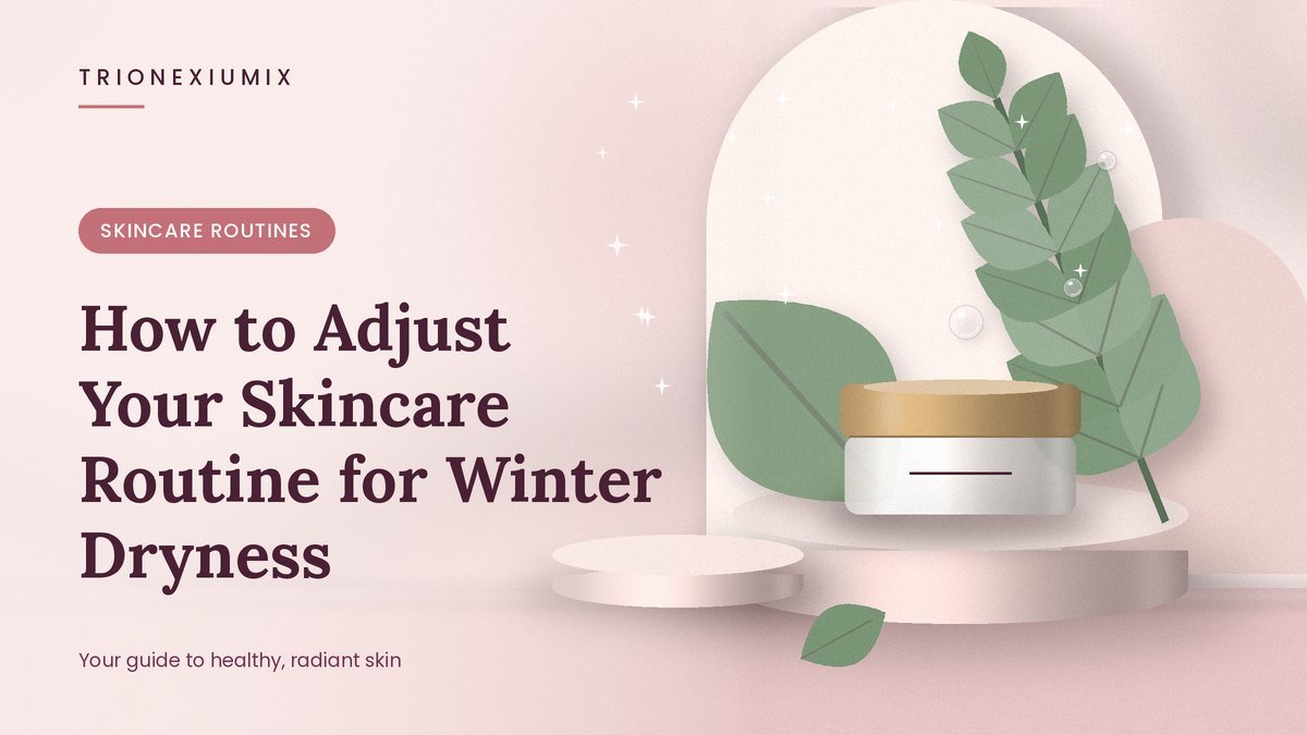Cream jar on a blush-pink podium with water droplets, winter sparkles and green leaves